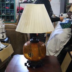 Vintage Amber Glass Table Lamp – Mid-Century Retro Charm, Warm Glow Accent Lighting