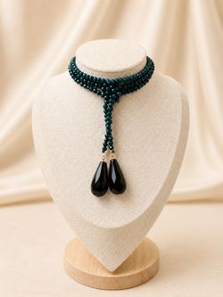 Teal Crystal Beaded Lariat Necklace