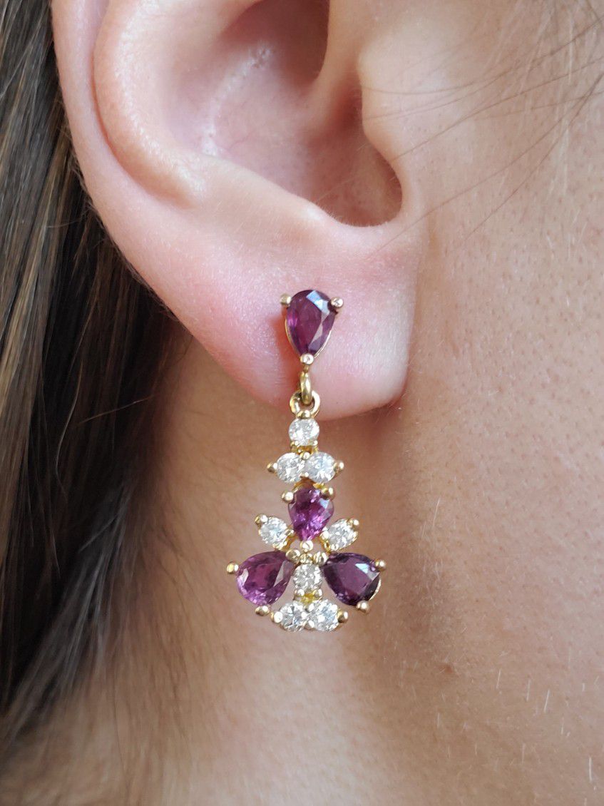 14k Rubillite And Diamond Earrings