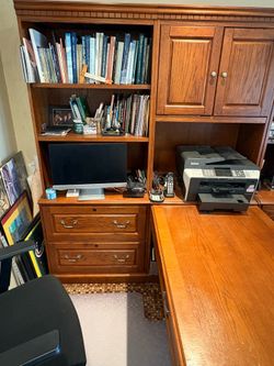 Partner desk with storage and hutch