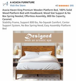 Acacia Haven King Premium Wooden Platform Bed, 100% Solid Wood