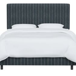 Dark Blue/Cream Striped Cali King Bed frame And Metal Box Spring