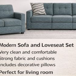 Spa Blue 123” 3-Piece Modular Storage Sofa and 86" 2-Piece Storage Loveseat.