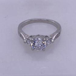 925 Sterling Silver Engagement Ring With Round CZ Stone