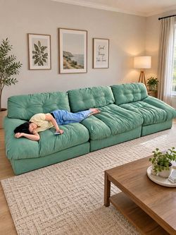 135” Oversized 3-Piece Modular Sectional Sofa, Extra Deep & Comfy Green Couch