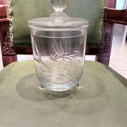 Vintage Colony Lead Crystal Lidded Canister or Ice Bucket-Tulip Etched Clear Glass-Heavy Cut Crystal-