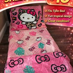Hello Kitty full size bedding! Pink leopard print & tropical vibes