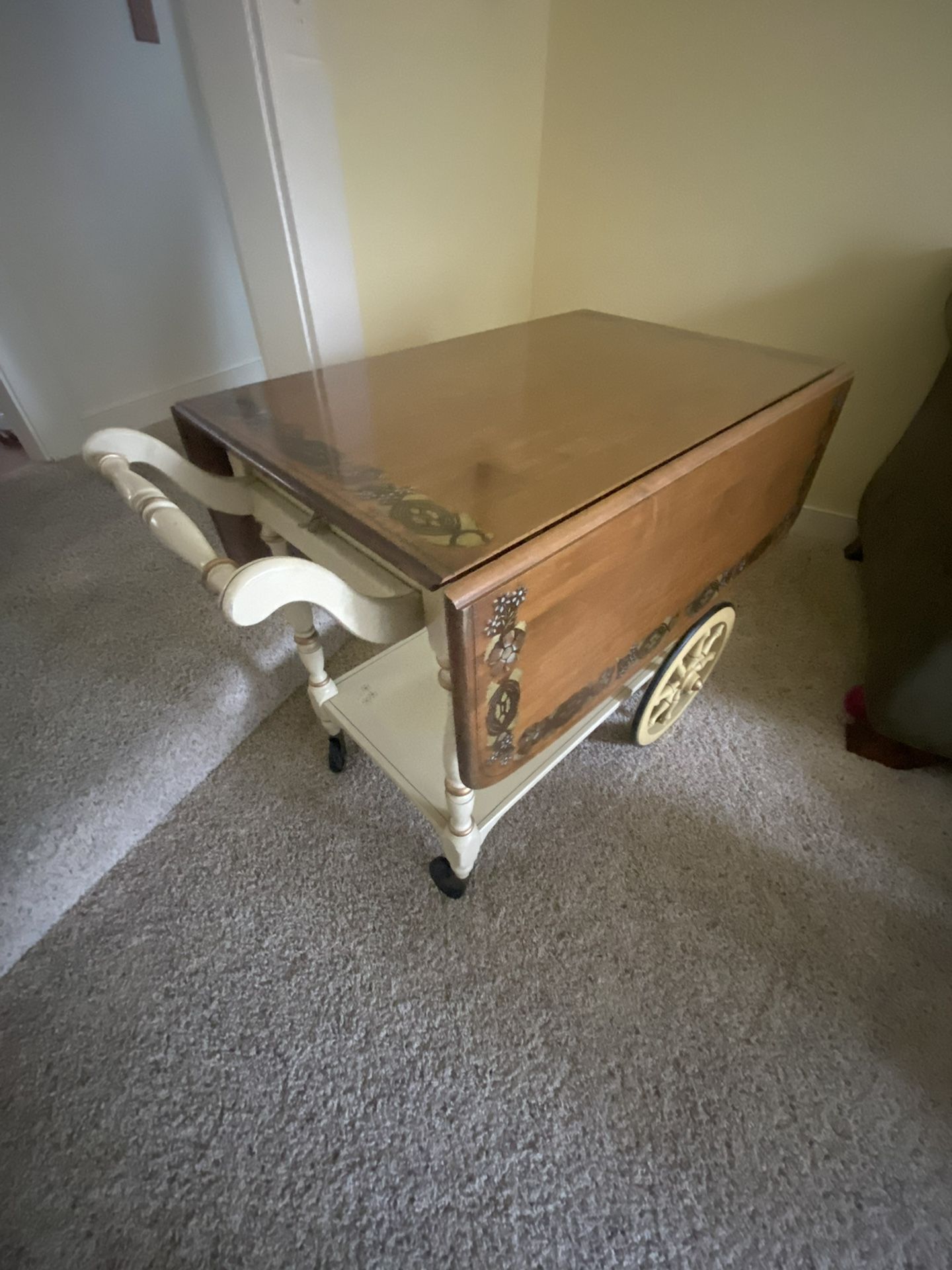 ETHAN ALLEN Vintage Hitchcock Style White Hand Painted Drop Leaf Bar/Tea Cart ...