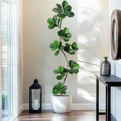 7FT Artificial Fiddle Leaf Fig Tree with Black Nursery Planter, Large Floor Plants for Home or Office Decor