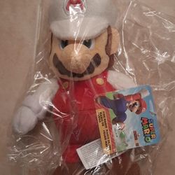 Super Mario Fire Mario Plush Stuffed Doll Toy 9” NWT