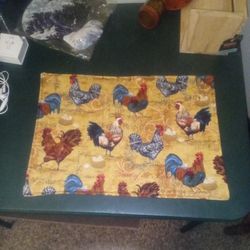 New Handmade 6 Rooster Farmhouse Placemats w/Different Design On The Back. CASH