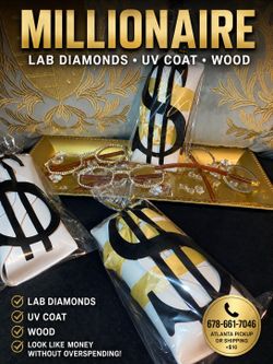 Millionaire Celebrity Lab Stones UV coat clear sunglasses wood. Look Like Money *One (1) Lightweight Luxe Style *Comes with a white protective case fo