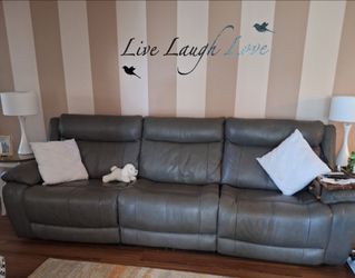 Gray Leather Power  Recliner Sofa 3-Seater