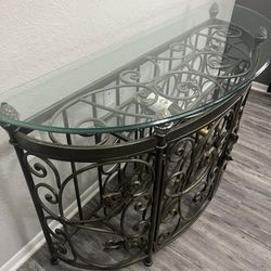 Elegant glass topped wine rack table