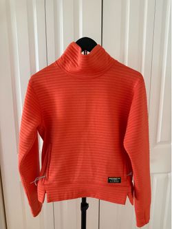 L.L.Bean Women’s XS Ribbed Funnel Neck Pullover Sweatshirt Coral Orange