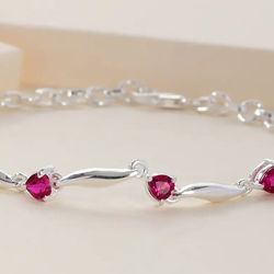 Ruby Heart Bracelet in Sterling Silver
