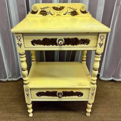 Antique Hitchcock Nightstand. Vintage Distressed Stenciled Side End Table. Rustic Accent Table