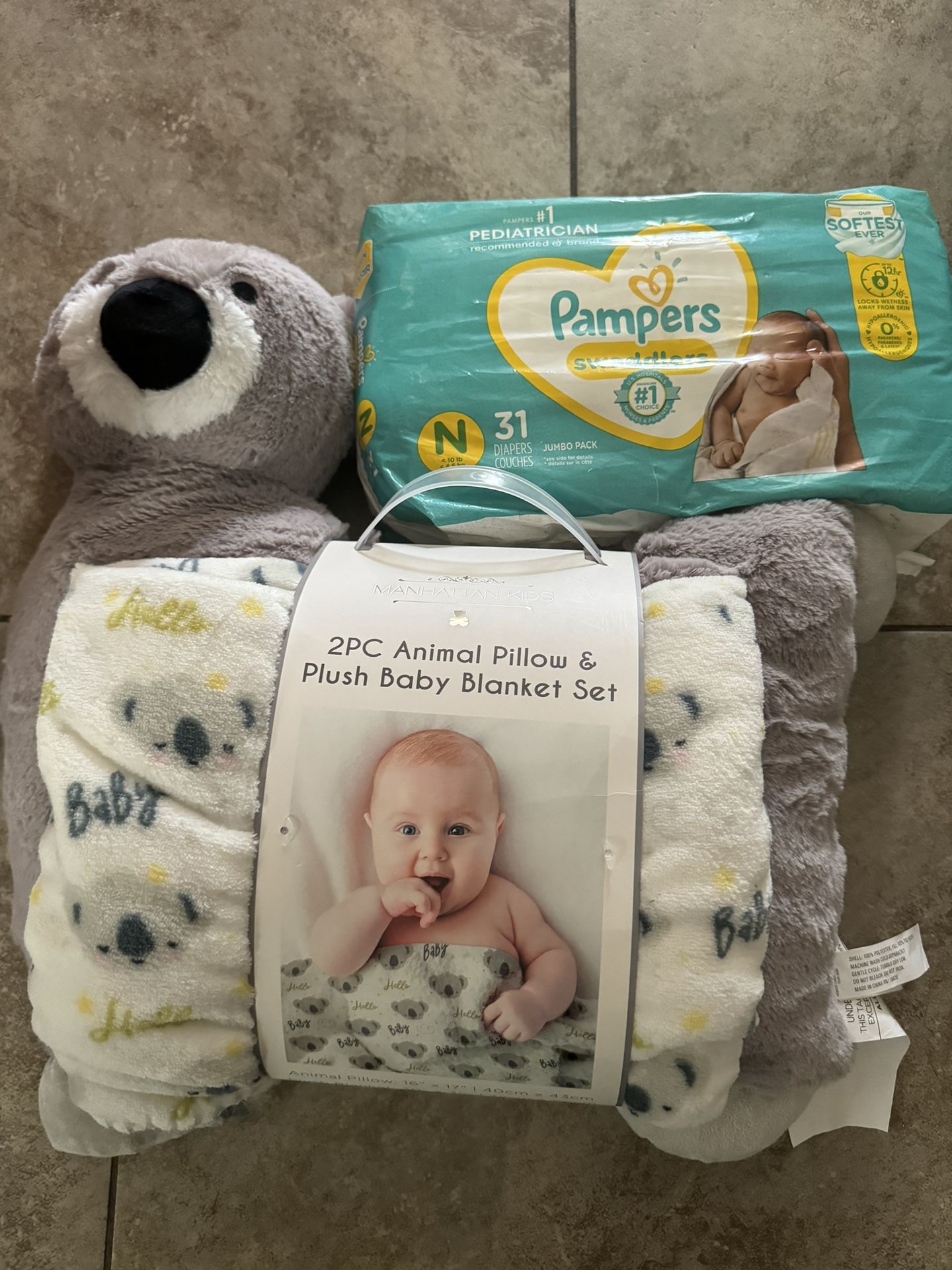 Pampers For Newborn & Animal Pillow W/ Baby Blanket 