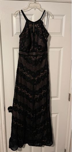 Nightway Black Lace Halter Maxi Gown