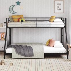 Twin over Full Low Profile Metal Bunk Bed, Black