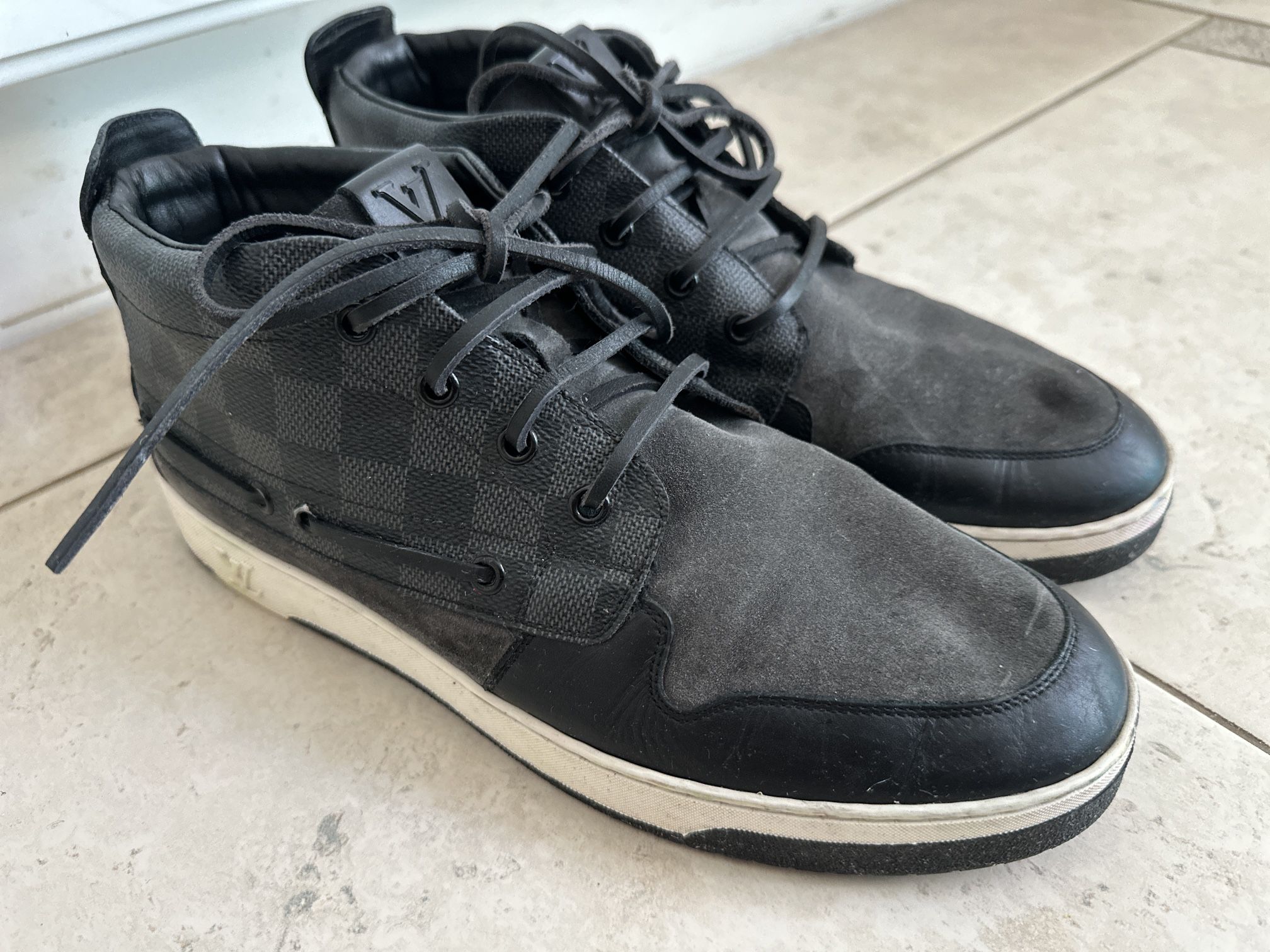Louis Vuitton Damier Graphite Suede Sneaker, Size 7.5, Preowned, Great Shape