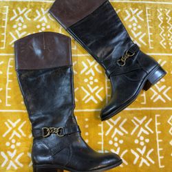 Lauren Ralph Lauren Leather “Menna” Tall Riding Boots w/ Brass Chain SZ 5B