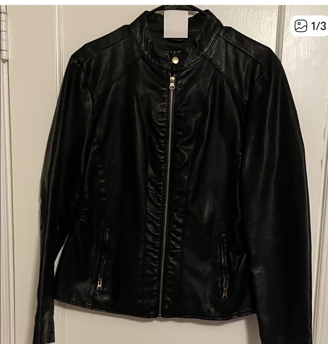 Baccini Black Faux Leather Jacket… Size XL