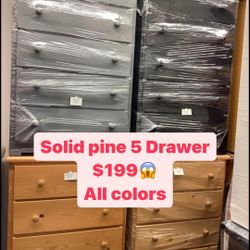 Solid Pine Wood Chest 5 Drawer On Sale 