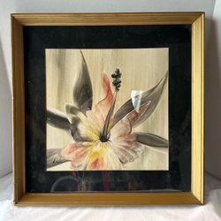 17 x 17 Mid Century MCM Watercolor Finger Painting Floral Design with Mat and Frame, Artist Signed by Gen Matucha (1(contact info removed))