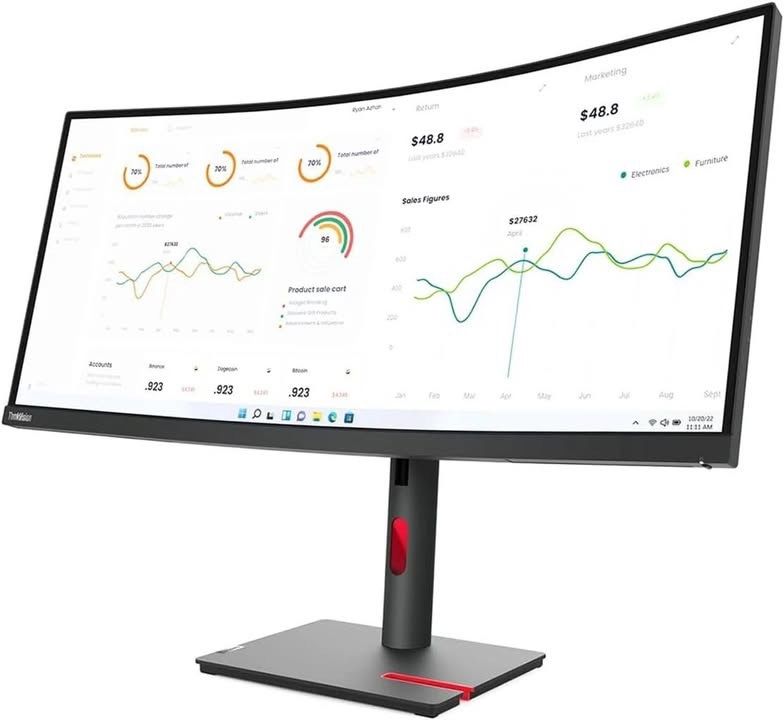 Brand NEW Lenovo ThinkVision T34w-30 Curved 34" WQHD Monitor - USB-C Hub Gig Ethernet