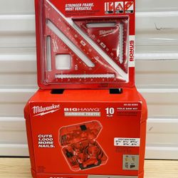 Milwaukee (10pc) Hole Saw Kit With 7” Rafter Square And 4-1/2” Trim Square (firm Price)