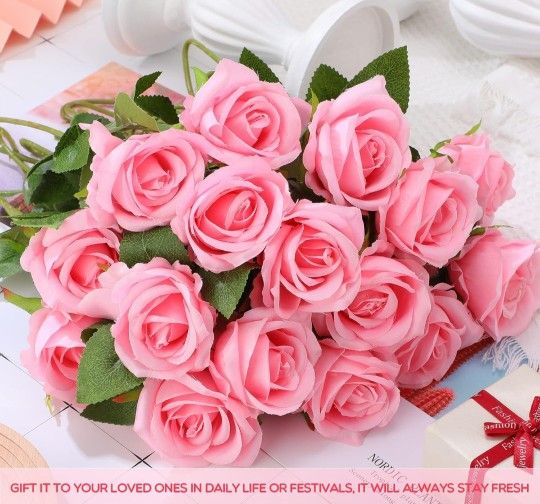 New 22Pcs Artificial Rose Flower Light Pink 