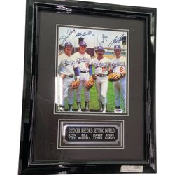 PSA Dodgers Record Setting Infield Signed Framed Photo