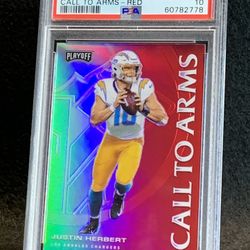 2020 Playoff ⚡️ Justin Herbert ⚡️ Call To Arms Rookie RED Prizm PSA 10 💎 Mint - Los Angeles Chargers 