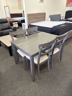 Gray Dining Table Set with 4 Chairs
