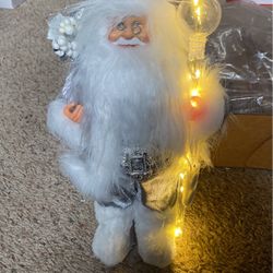 Silver & White Santa Light Up Globe Stick Holding Bag