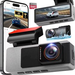 4K Full HD Dual Dash Camera with Starlight Night Vision, Bulit-in GPS & 5G WiFi, Free 64GB Card Included, with G-Sensor, WDR, 24H Parking Mode, Suppor