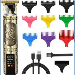 Hair Trimmer with LCD Display, Electric T Blade Hair Trimmer with 9 Guide Combs Cordless Rechargeabl