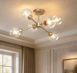 Modern Gold Sputnik 6-Light Semi-Flush Mount Ceiling Light
