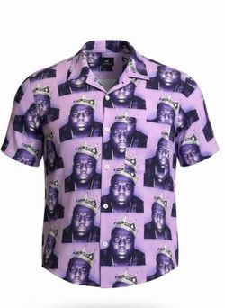 BIGGIE SMALLS Notorious B.I.G. H&M Button Down Purple Viscose Shirt Mens Medium
