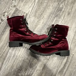 Burgundy Velvet Combat Boots 