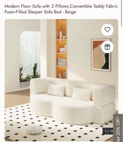 Modern Floor Sofa with 2 Pillows Sofa Bed