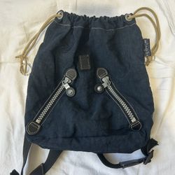 KIPLING Vintage NOS 1990's Black Drawstring Backpack Bag 12x12 Adjustable Straps