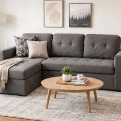 Modern Grey L-Shaped Sectional with Pull-Out Bed & Storage