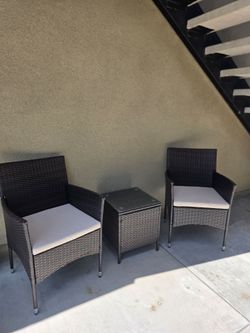 3-Piece Seating Group with Cushions and Tempered Glass Top Table