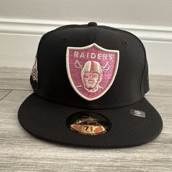 Las Vegas Raiders Hat Club New Era 59FIFTY Cookies & Cream 60th Anniversary Patch Black Pink Fitted Hat Cap Sz 7 3/8 New