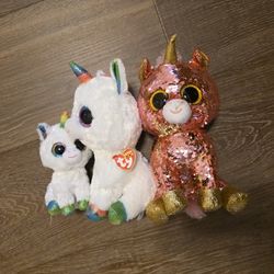 3x Ty Beanie Boo Unicorns