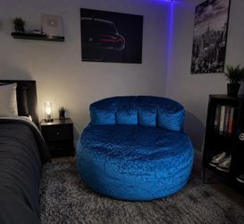 4FT Bean Bag Chair for Bean Bags Giant with Memory Foam Filled,Large Velvet (Blue)