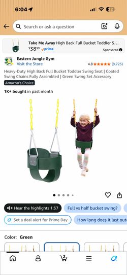 Toddler swing seat heavy duty
