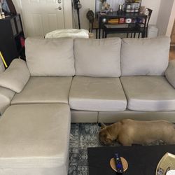 Beige Couch + Ottoman W/ Storage BEST OFFER SEND THEM!!